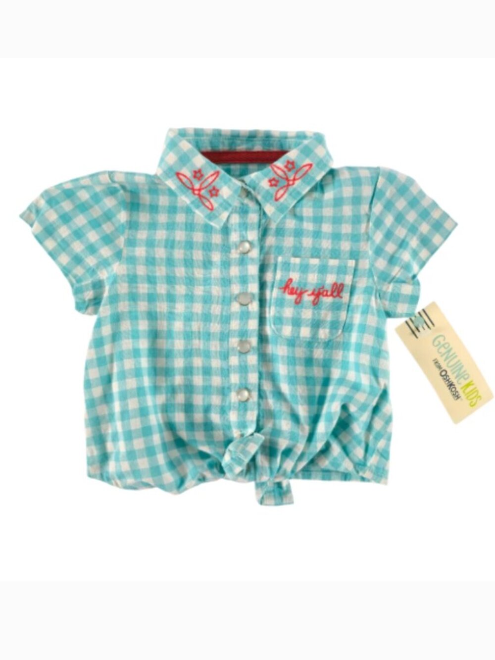Genuine Kids by Oshkosh, Sunbleached Turquoise Check Shirt White Plaid, 12M